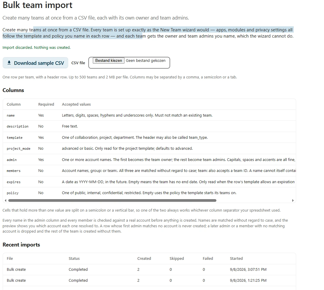 Import teams to your Nextcloud instance.